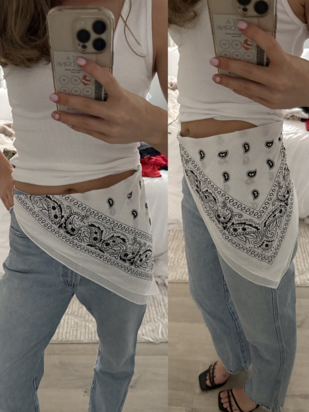 Free People White and Black Bandana Scarf